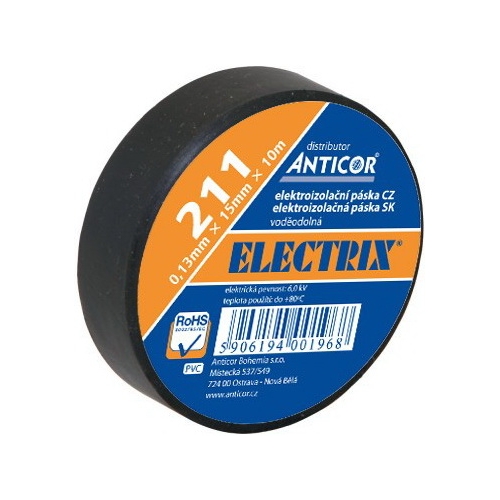 ANTICOR páska elektroizolační PVC 211.Electrix 38x10 ;černá