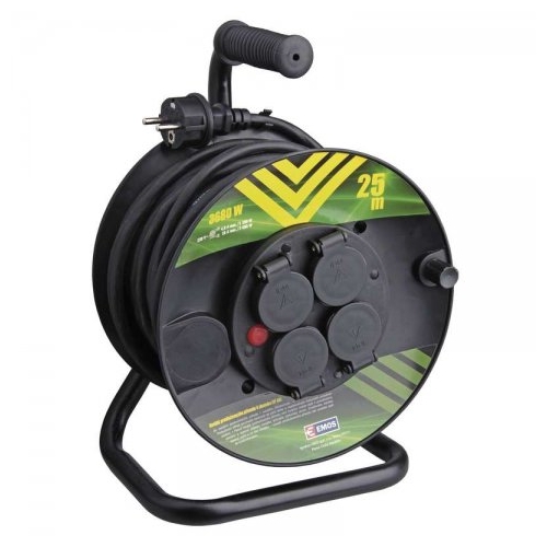 EMOS prodlužovák na bubnu 4-zásuvkový 25m guma KF-FBG-23PJ 3Gx1.5mm