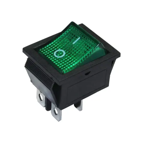 HADEX kolébkový vypínač ON-OFF 2pólová 250V/15A zelený s doutnavkou