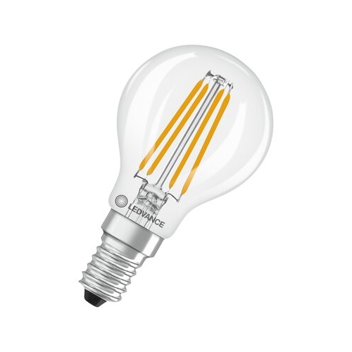 LEDVANCE LED kapka filament VAL P45 4W/40W E14 3000K 470lm NonDim 10Y čirá