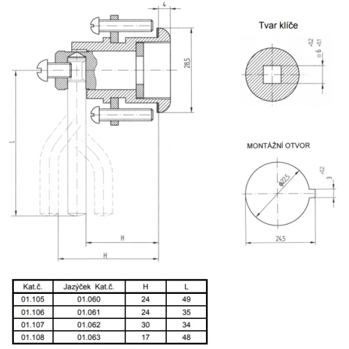 LIDOKOV zámek 01.105 AL3 4-hran H24 x L49