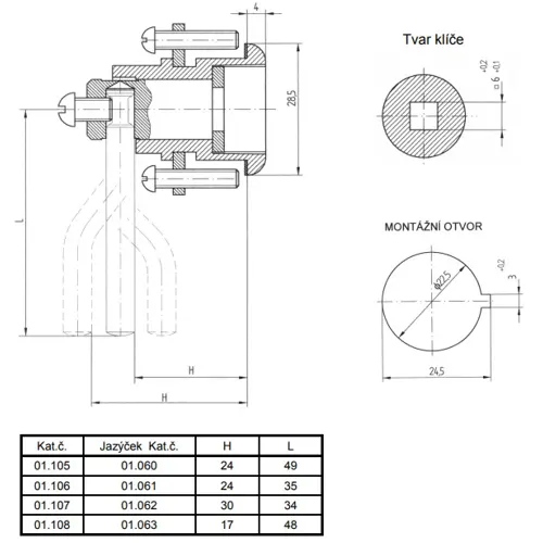 LIDOKOV zámek 01.105 AL3 4-hran H24 x L49