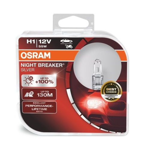 OSRAM autožárovka H1 NIGHT BREAKER SILVER 64150NBS 55W 12V P14.5s HCBox-2ks