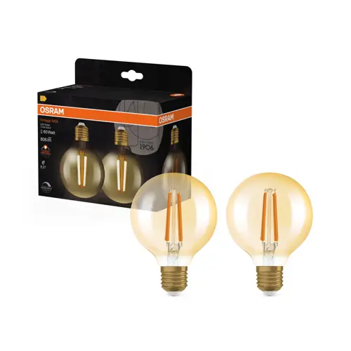 OSRAM LED globe filament 1906 G80 7.2W/60W E27 2400K 806lm Dim; zlatá 2-pack
