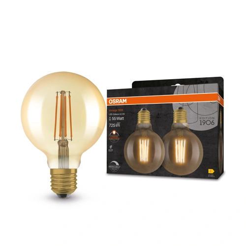 OSRAM LED globe filament 1906 G95 6.5W/55W E27 2400K 725lm Dim; zlatá 2-pack