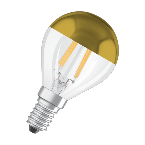OSRAM LED kapka filament P45 4W/34W E14 2700K 380lm NonDim 15Y ; zlatý vrchlík