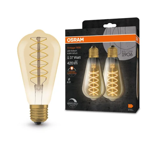 OSRAM LED žárovka filament 1906 ST64 4.8W/37W E27 2200K 806lm Dim;zlatá 2-pack