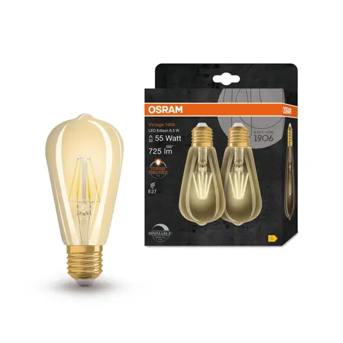 OSRAM LED žárovka filament 1906 ST64 6.5W/55W E27 2400K 725lm Dim;zlatá 2-pack