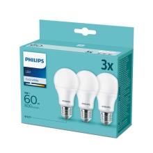 PHILIPS bulb. A60 9W/60W E27 4000K 806lm NonDim 15Y opál 3-pack
