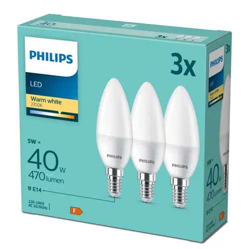 PHILIPS LED 40W B35 E14 WW FR ND 3CT/6 DISC