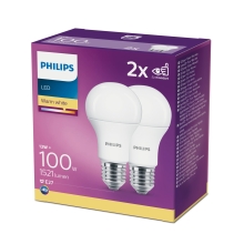 PHILIPS LED bulb. A60 13W/100W E27 2700K 1521lm NonDim 15Y opal 2-pack