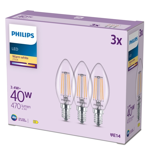 PHILIPS LED classic B35 40W E14 WW CL ND 3CT/4EC