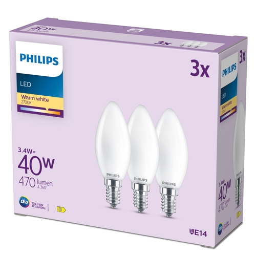 PHILIPS LED classic B35 40W E14 WW FR ND 3CT/4EC