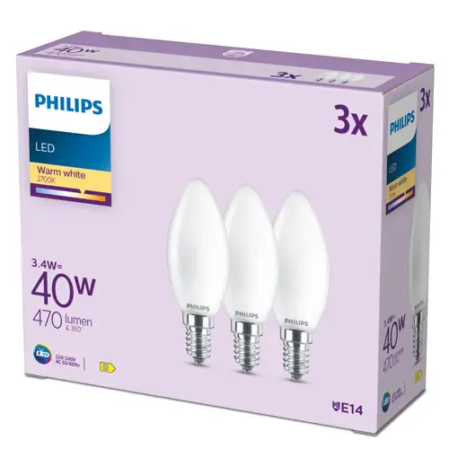 PHILIPS LED classic B35 40W E14 WW FR ND 3CT/4EC