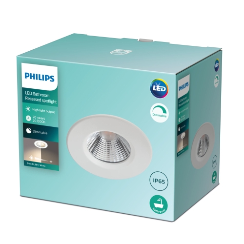 PHILIPS LED downlight Dive Bathroom 5.5W 350lm/827/36° IP65 ; bílá 3-pack