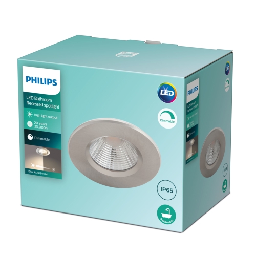 PHILIPS LED downlight Dive Bathroom 5.5W 350lm/827/36° IP65 ; nikl 3-pack