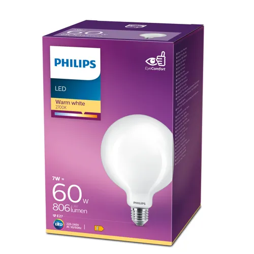 PHILIPS LED globe G125 7W/60W E27 2700K 806lm NonDim 15Y opál