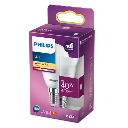 PHILIPS LED kapka P45 5W/40W E14 2700K 470lm NonDim 15Y opál