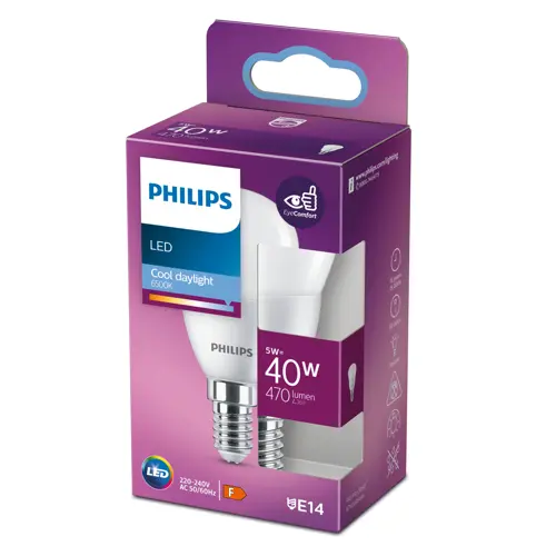PHILIPS LED kapka P45 5W/40W E14 6500K 470lm NonDim 15Y opál