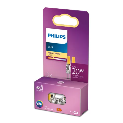 PHILIPS LED kapsle 1.7W/20W G4 2700K 200lm NonDim 15Y micro 2-pack