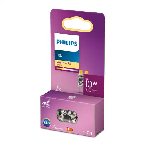 PHILIPS LED kapsle 1W/10W G4 2700K 100lm NonDim 15Y micro 2-pack