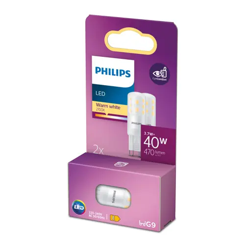 PHILIPS LED kapsle 3.7W/40W G9 2700K 470lm NonDim 15Y 2-pack