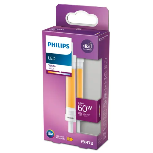 PHILIPS LED lineár 7.2W/60W R7S 3000K 810lm NonDim 15Y 118mm