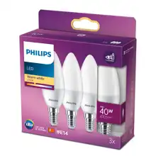 PHILIPS LED svíčka B35 5W/40W E14 2700K 470lm NonDim 15Y opál 3-pack