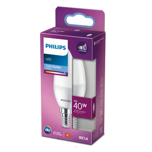 PHILIPS LED svíčka B35 5W/40W E14 6500K 470lm NonDim 15Y