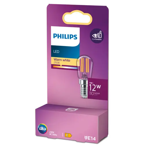 PHILIPS LED zářivka filament T26 1W/12W E14 2700K 110lm NonDim 15Y