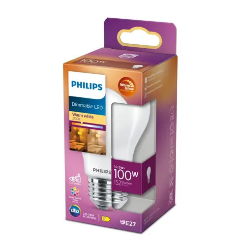 PHILIPS LED žárovka A60 10.5W/100W E27 2200-2700K 1521lm Dim 15Y opál