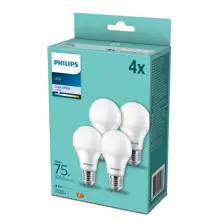 PHILIPS LED žárovka A60 10W/75W E27 4000K 1055lm NonDim 15Y opál 4-pack