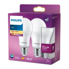 PHILIPS LED žárovka A60 13W/100W E27 2700K 1521lm NonDim 15Y opál 2-pack