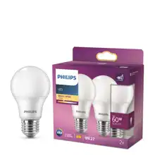 PHILIPS LED žárovka A60 7W/60W E27 2700K 806lm NonDim 15Y opál 2-pack