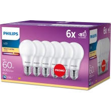 PHILIPS LED žárovka A60 7W/60W E27 2700K 806lm NonDim 15Y opál 6-pack