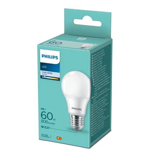 PHILIPS LED žárovka A60 8W/60W E27 4000K 806lm NonDim 15Y opál