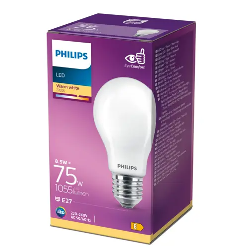 PHILIPS LED žárovka Classic A60 8.5W/75W E27 2700K 1055lm NonDim 15Y opál
