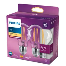 PHILIPS LED žárovka filament A60 7W/60W E27 2700K 806lm NonDim 15Y  čirá2-pack