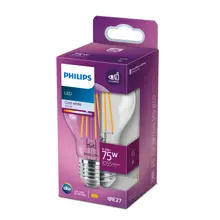 PHILIPS LED žárovka filament A60 8.5W/75W E27 4000K 1055lm NonDim 15Y čirá BL