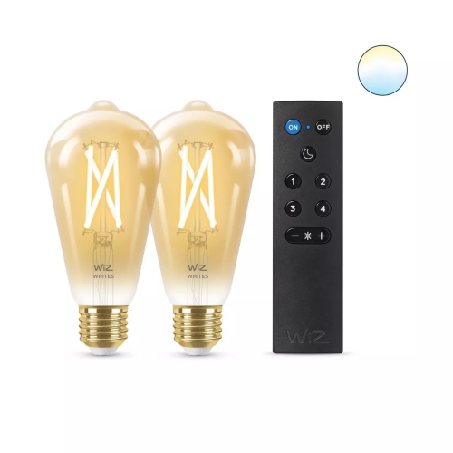 PHILIPS WiZ filam.bulb ST64 6.7W/60W E27 640lm TW Dim 2-pack+REM