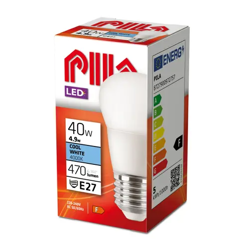 PILA LED kapka P45 4.9W/40W E27 4000K 470lm NonDim 15Y opál