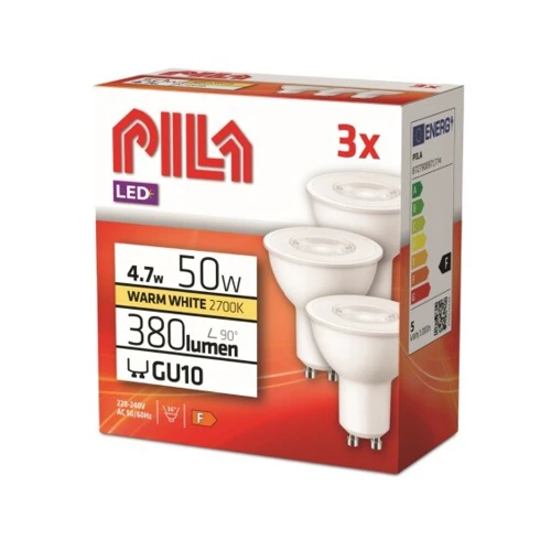 PILA LED reflektor PAR16 4.7W/50W GU10 2700K 380lm/36° NonDim 15Y 3-pack