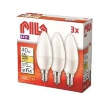 PILA LED svíčka B35 4.9W/40W E14 2700K 470lm NonDim 15Y opál 3-pack