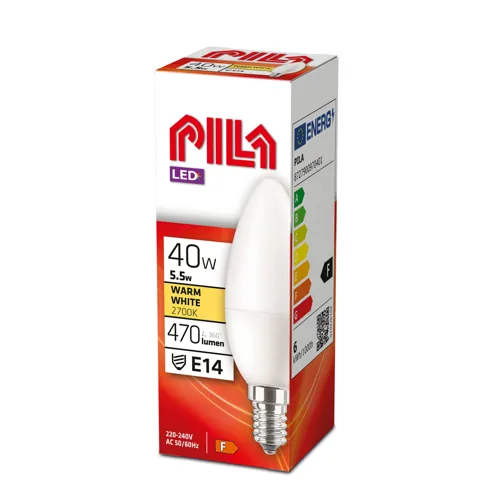PILA LED svíčka B35 4.9W/40W E14 2700K 470lm NonDim 15Y opál