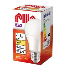 PILA LED žárovka A60 4.9W/40W E27 2700K 470lm NonDim 15Y opál