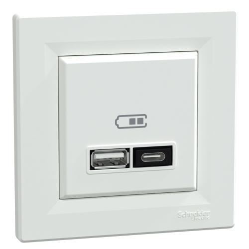 Schneider ASFORA komplet.zásuv.nabíjecí USB A+C 3A bílá