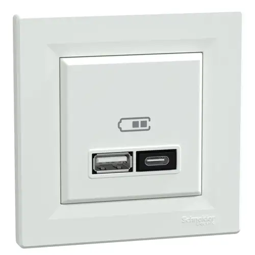 Schneider ASFORA komplet zásuvka nabíjecí USB A+C 3A bílá