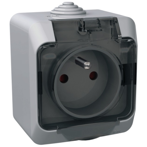 Schneider CEDAR PLUS zásuvka 230V 16A 2P+PE IP44 šedá čirý kryt