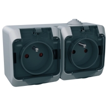 Schneider CEDAR PLUS zásuvka dvojnásobná 230V 16A 2P+PE IP44 šedá čirý kryt