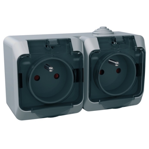 Schneider CEDAR PLUS zásuvka dvojnásobná 230V 16A 2P+PE IP44 šedá čirý kryt